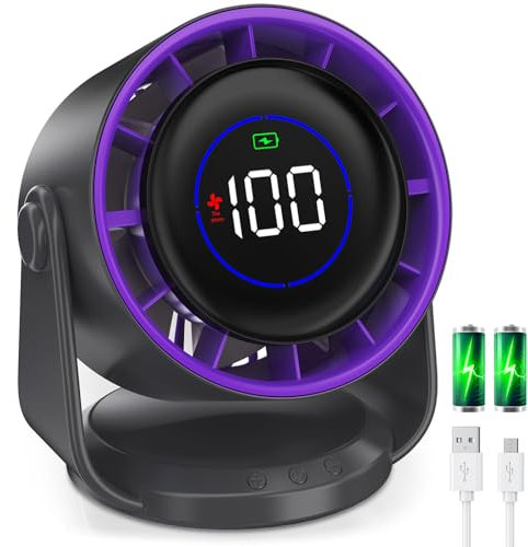 Tischventilator Leise, Wiederaufladbarer USB Ventilator, Effiziente Kühlung, 100 Geschwindigkeiten Klein Tragbarer Tischventilator, 105° verstellbar Neigungswinkel,LED Digitalanzeige,für Büro,Reise