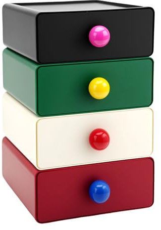 RETON 4 cassetti portaoggetti da scrivania di grande capacità, colorati, impilabili, per scrivania, camera, ufficio, dormitorio, bagno (4 colori)