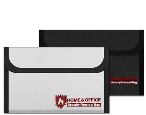 2 Bolsas ignífugas para Documentos, 20.5 x 12,5 cm, Impermeable e ignífuga, para Documentos, Dinero, Pasaporte, Archivos bancarios y Dinero en Efectivo