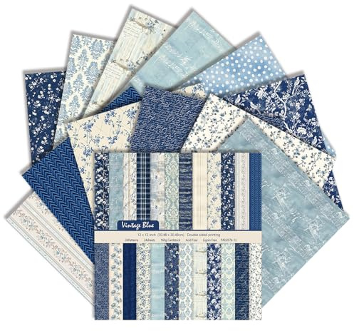 12x12 Inch Scrapbook Paper Double Sided Boho Pattern, 24 Sheets (F) | 30x30cm Vintage Patterned Decoupage Paper, for Junk Journal, Photo Album, DIY Craft