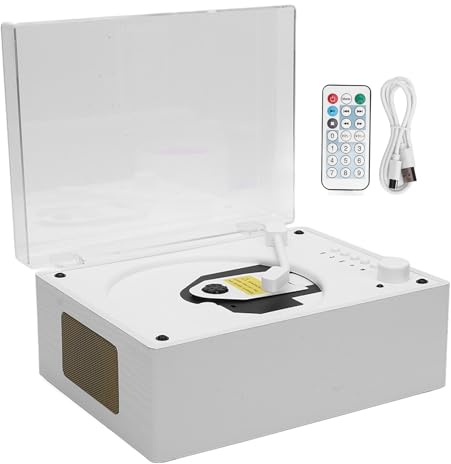 Vvikizy Bärbar BT CD -spelare Retro Multifunktionell CD -spelare med Fjärrkontroll BT 5.0 USB Flash Drive -uppspelning Inbyggd i 3600mAh Batteri för Hemmakontorets Resa (Vit träkornfärg)