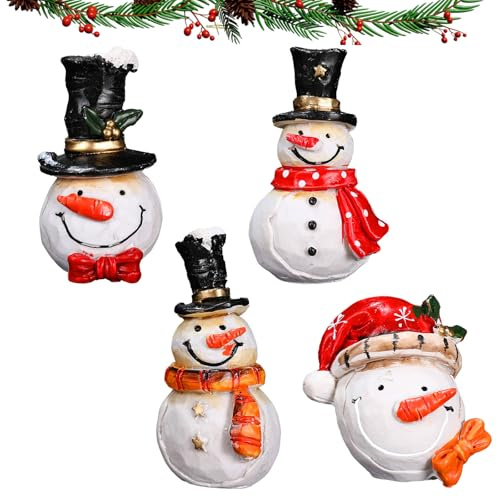 4PCS Snowman Christmas Decor, 6CM Resin Standing Santa Snowman Christmas Ornaments Xmas Tabletop Decorations for Home Office Indoors