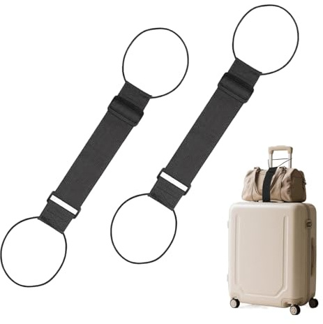 AFIODA 2 Pcs Elastic Fastening Belt for Luggage | Adjustable Elastic Luggage Straps for Suitcases Attach Extra Bags, Portable Travel Suitcase Accessory (Black)