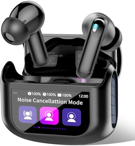 Auriculares Inalámbricos Bluetooth ANC Reducción de Ruido, 48H Auriculares Bluetooth 5.4 Con HD Micrófono, Sonido Premium, 5 Modos EQ Cascos Pantalla Táctil, IP7 Impermeable Cascos Inalámbricos, Negro