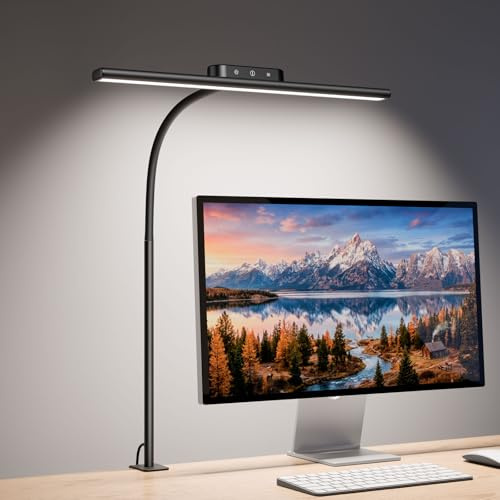 Lepro Lámpara de Escritorio Pinza, Flexible y Ajustable, Cuidado Ocular, Lámpara de Mesa LED 11W, Flexo LED 5 Modos de Color y 5 Niveles de Brillo, Ahorro Espacio, Amplia Área de Iluminación, Negro