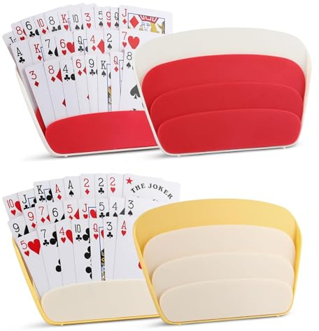 Nexlynk 4Pcs 3 Layer Playing Card Holder, Foldable Tabletop Card Game Holder, Hands Free Fan Shaped Card Holder for UNO Poker Canasta Bridge Family Game Night Accessories (Red Yellow)