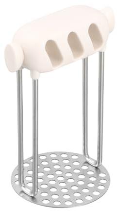 Machacador De Patatas Acero Inoxidable Mango Antideslizante De Pp Aplastador De Patatas Cocidas Forma De Caramelo Salida De Barro Fino Potato Masher 7 Cm De DiáMetro Blanco