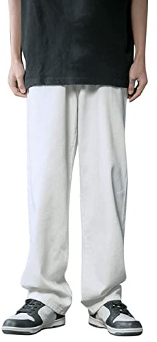 Generiska jeans herr straight : Jeansbyxor lätta denimbyxor långa jeans enfärgade slip-byxor med fickor utomhusbyxor bekväma fritidsbyxor utomhus klassiska arbetsbyxor för vardag och sport, Vit, 3XL