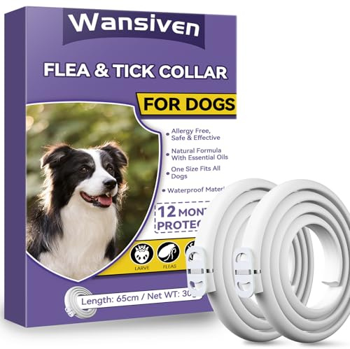 Wansiven Collari Antipulci per Cani, Collare Antipulci Regolabili da 65 cm per Cani, Antipulci e Zecche Impermeabili, Protezione 12 Mesi (Viola, 65 cm-2p)