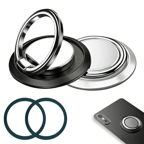 2 Pcs Soporte Anillo Magnético para MagSafe, Agarre de Dedo con Rotación 360° y 2 Anillos Metálicos Adhesivos, Soporte Móvil Magnético Compatible con iPhone 16 15 14 13 12 Pro Max Plus y Android