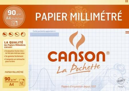 Pochette CansonPapier Millimétré Bleu A4 12 Feuilles 90G/m²
