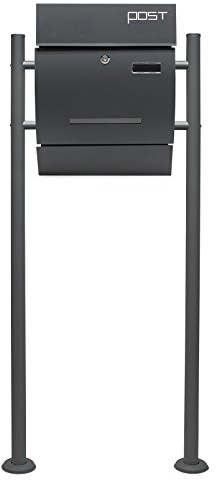 Wiltec Kit Boîte aux Lettres V4 & Porte-journaux avec Pied de Support, Verrouillable, Gris Anthracite, Acier galvanisé, 350 x 95 x 445 mm, avec Fenêtre
