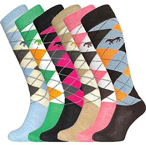 3 paires de chaussettes de cheval pour l'équitation, chaussettes montantes à motif argyle en losange pour femmes et filles