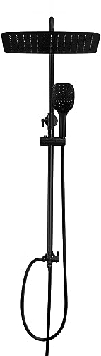JOHO XXL Duschset ohne Armatur, Matt Schwarz Duschstangeset Duschsäuleset, Regendusche Duschsystem mit Duschkopf aus rostfreiem Edelstahl 35x25cm rechteckig