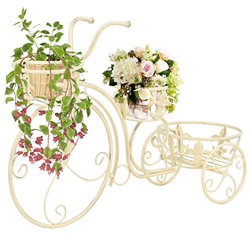 Metal Plant Stand, Creative Flower Holder Vintage Style Pot Display Shelf Planter Rack Cart Potted Shelving Garden Decoration for Indoor Outdoor Home Patio Office Antique White 77 x 26 x 50 cm