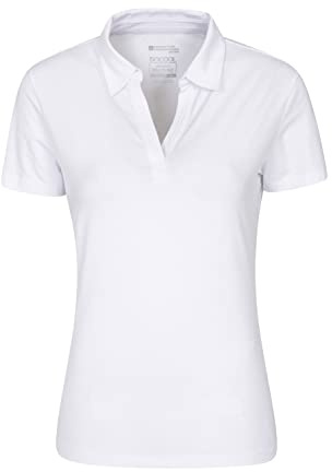 Mountain Warehouse Womens UV Polo - UV Protection Ladies T-Shirt, V Neck Top, Lightweight Tee Shirt - for Spring Summer Running, Hiking & Outdoors White Women's Size 16