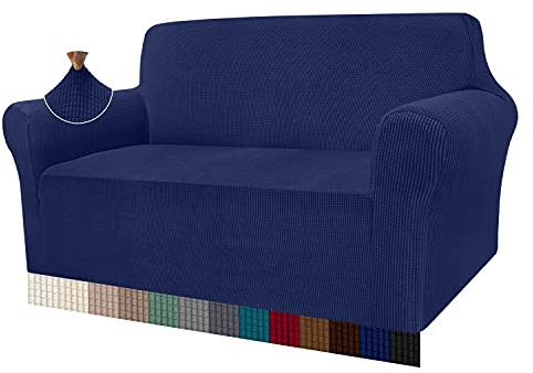 Granbest High Stretch Sofabezug Moderne Sofaüberwurf Jacquard Elastische Sofahusse für Wohnzimmer Protector für Hunde Haustiere (2 Sitzer, Dunkelblau)