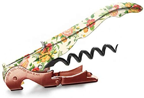 PULLTAP'S GENUINE Flower Color 900 - Cavatappi da cameriere professionale con motivo floreale - Made in Spagna, con doppia leva articolata, coltello tagliacapsule e apribottiglie