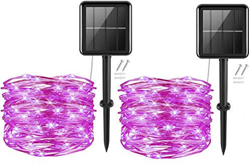 Garden Solar Lights,2Pack 50LEDs Cshare Solar Powered String Lights 16Ft/5m 8Modes Waterproof Solar Fence Lights for Tree Patio Yard Wedding Pathway Home Party Camping Indoor Outdoor Decorations(Pink)