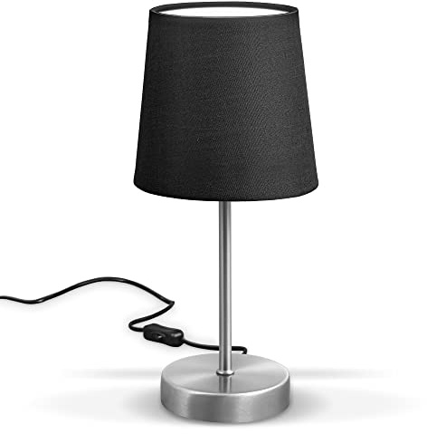 B.K.Licht - Lámpara de mesa LED con pantalla de tela, E14, con interruptor de cable, 25W, lampara de mesa, lamparas de mesita de noche, lampara mesita, lampara lectura, lampara escritorio, negro
