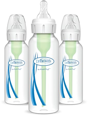 Dr. Brown's Anti-Colic Options+ Narrow Baby Bottle, 8oz/250ml, with Level 1 Slow Flow Teat, 3-Pack