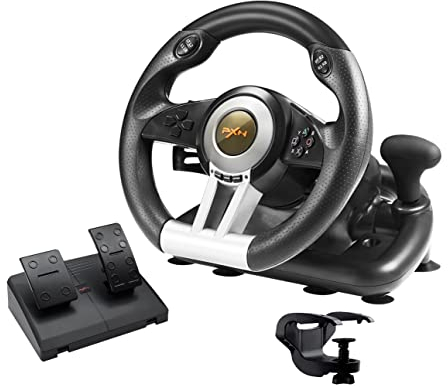 PXN V3II Volant De Course 180°,Retour de Vibratoire, Avec Pédales, Palettes de changement de Vitesse pour PC/PS3/PS4, Xbox One, Xbox Series, Switch-Noir