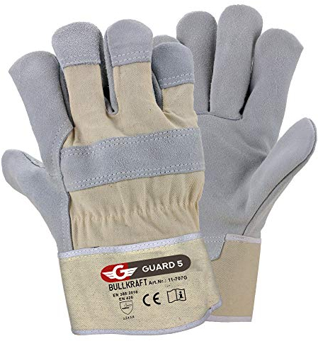 GUARD 5 - Leder Arbeitshandschuhe 3 Paar Gr. 9 / L - robuste Bau- und Gartenhandschuhe - Rindspaltleder