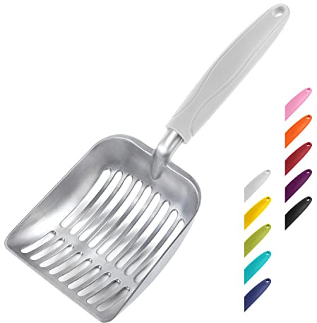 WePet Kattsandskopa, aluminiumlegeringssikt, kattunge metall skoper, djup spade, långt handtag, bajssjöftning, kattunge bajs lyftare, hållbar, kraftig, för kattlåda