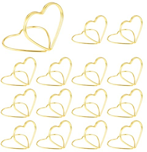 AIEX 48 Stück Tischkartenhalter, Tischnummernhalter Hochzeit Kartenhalter Herzform Kleine Größe Tischkartenhalter Metall Tischkartenhalter Hochzeit für Notizen Partys (Gold)