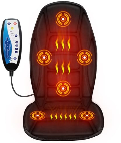 Back Massager with Heat, 5 Vibrating Modes & 2 Heat Levels, Back Massager Chair Pad, Electric Massage Seat Cushion, Massage Pad for Back Pain Relief, Gifts for Men Him Dad Mom Her