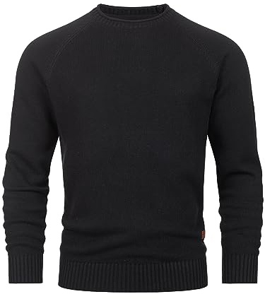 Indicode Herren INMassum Feinstrickpullover mit Rundhals-Ausschnitt | Strickpullover aus Baumwolle Black, L