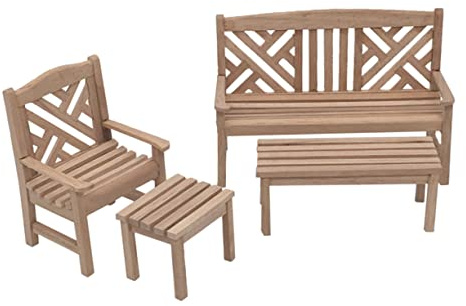 BESPORTBLE 1ensemble Miniature Mobilier De Jardin pour Maison De Poupée Ensemble De Table Longue Banc Chaise Fauteuil pour Décoration Et Jeux Imagination