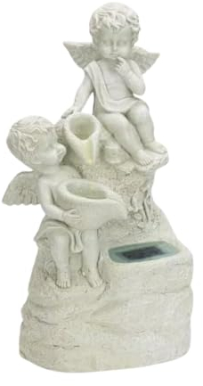 Garden Mile Ornamento da giardino a energia solare a forma di angelo con luce LED a forma di cherubino ornamentale da giardino a energia solare Fontana d'acqua Figurina Illuminazione Pietra Effetto