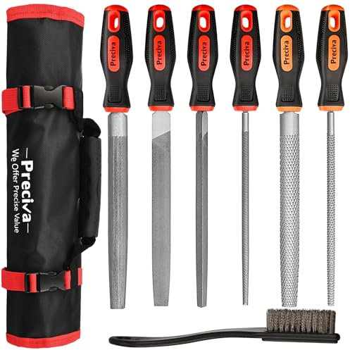 Preciva 7pcs Lime, 4 lime Metal avec 2 Lime a Bois avec Sac de Stockage, Ronde/Semi-ronde Lime a Bois, Ronde/Semi-ronde/Triangulaire/Aplati Lime Metal, Limes à Aiguilles Adaptés pour Charpentiers, etc