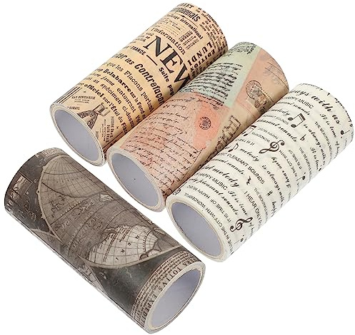 VILLCASE 4 Rollos Cintas Washi Decorativas para Scrapbooking Manualidades y Envoltura De Regalos De Cinta De Periódico De Papel para DIY Decoración De Álbum De Recortes