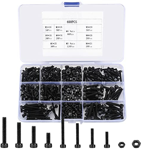 400 Pezzi M3/M4 Viti e Dadi a Testa Esagonale Incassato Kit, Bulloni Dadi Esagono Incassato, Viti a Testa Brugola Bombata con Kit