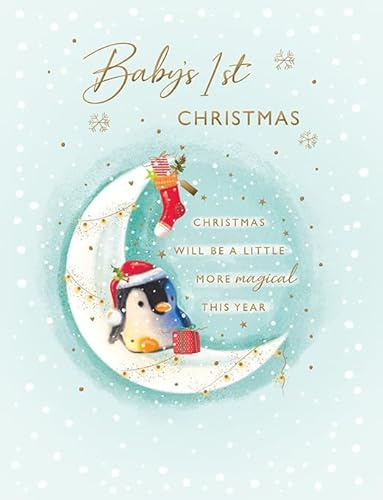 Piccadilly Greetings Biglietto di Natale per il primo Natale con pinguino luna, 20,3 x 15,2 cm