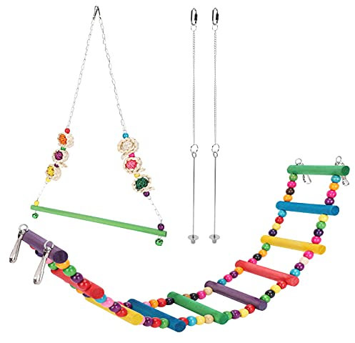 Giocattoli per pappagalli per uccelli, scale per pappagalli per uccelli, giocattoli altalena, giocattolo colorato per polli con scaletta per uccelli, supporto per frutta,