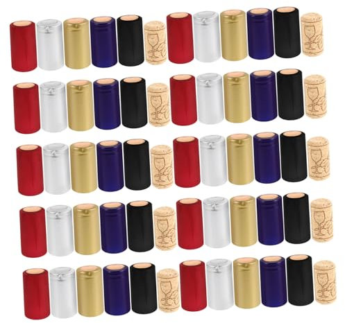 FELTECHELECTR 130pcs Wine Bottle Sealing Stoppers Heat Shrink Capsules Reusable Wine Corks PVC Disposable Shrink Wrap Kit