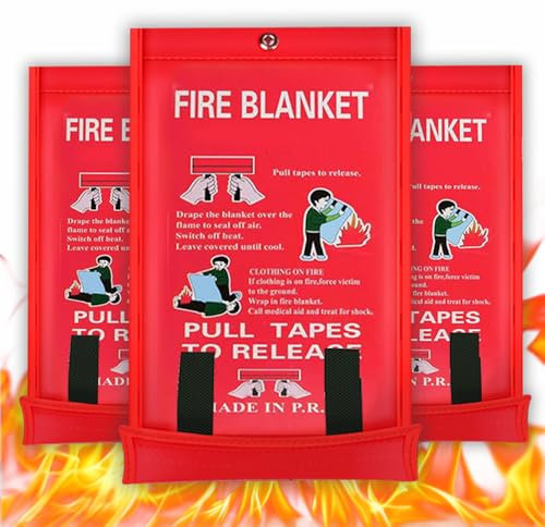 TIEJIANDAN Lot de 3 couvertures anti-feu assez grandes et assez épaisses - 203,2 x 203,2 cm - Couvertures d'urgence pour la maison et la cuisine, l'école, la cheminée, le barbecue, la voiture, le