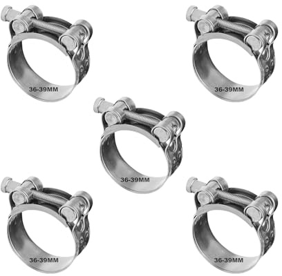 Colliers de serrage à boulon en T pour tuyaux, 5 pièces 36-39MM, ensemble de colliers d'échappement durables, clips de tuyaux et clips à boulon – connexion de tuyauterie sûre et fiable pour diverses