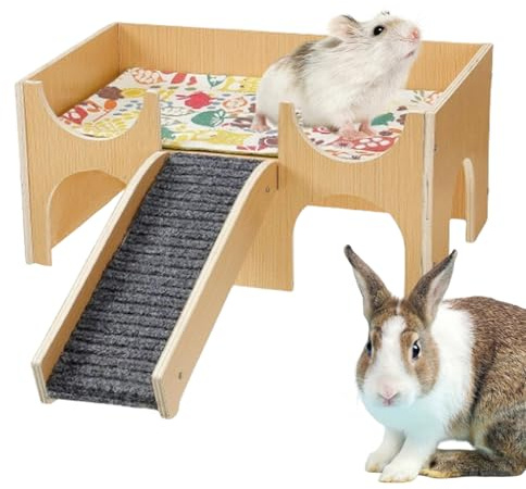 Escondite para hámster | Refugio para roedores de madera maciza, lugar de juego y descanso con escalera de escalada para movimiento y actividad, para animales pequeños como erizos, cobayas y conejos