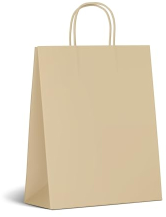 Inoverse 50 Sacs en Papier Kraft avec Poignées – 32 x 12 x 41 cm – Marron Sacs Cadeaux Recyclables, Pour Shopping, Emballage Cadeau, DIY, Calendrier de l’Avent