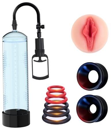 Pompes à Pénis Manuelles Agrandir Son Pénis Transparent avec Ligne Graduée Pompe Penis avec 6 Anneaux de Pénis Sex Toýs Homme Pompe a Penis pour Exercer l'Erection du Pénis de l'Homme (B)
