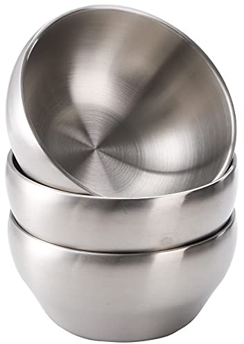Proaustin Confezione da 3 ciotole in acciaio inox spazzolato SUS304, da 750 ml, a doppia parete, con isolamento termico, in acciaio inox, ciotole per mescolare zuppe, riso, finitura opaca, senza BPA