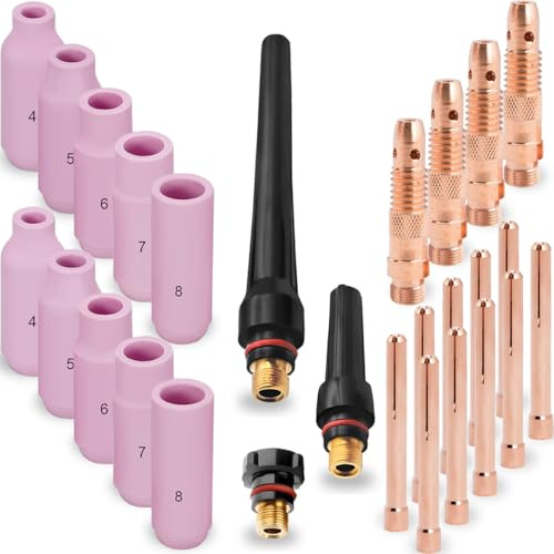 EATBALE WP-26 Welding Torch Accessories Kit for TIG Welder 10 x Ceramic Cups 10 x Collets (1.6/2.4 mm) 4 x Collet Bodys (1.6/2.4 mm) 3 x Back Cups for Binzel WP SR 17 18 26 Welding Gun
