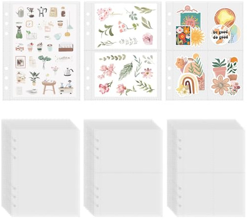Dajino 30 Sheets Clear Binder Sleeves 1/2/4 Pocket Sheets Protectors Double Sided Plastic Sleeves for Photo Card Sticker Storage Organizer 6 Ring A5 Binder Inserts Refills Pocket Pages Set