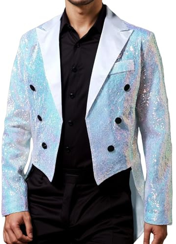 Generisch Lentejuelas Frack Hombre Colorido Sakko Brillante Disfraz de Carnaval Brillante Disfraz de Carnaval Disfraz Disco Tailcoat Metallic Abrigo Brillante Chaqueta de Hombre Estrecha Fiesta
