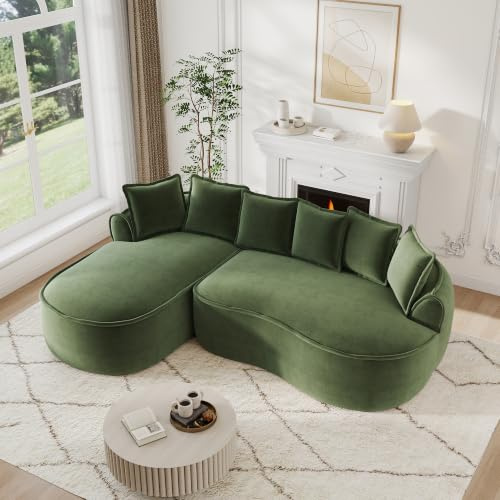 Bladez Frameless - Sofá modular de esquina en forma de L, en chenilla, con asiento extra profundo y chaise longue, sofá de suelo sin montaje, sofá curvo, para la sala de estar (verde, 3 plazas, L)