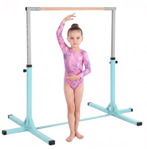 HOMCOM Barre Fixe de Gymnastique pour Enfant Réglable 92-150 cm | 13 Niveaux, Acier et Bois de Hêtre, Barre de Gym d'Entraînement à Domicile, Antidérapant, Facile à Assembler